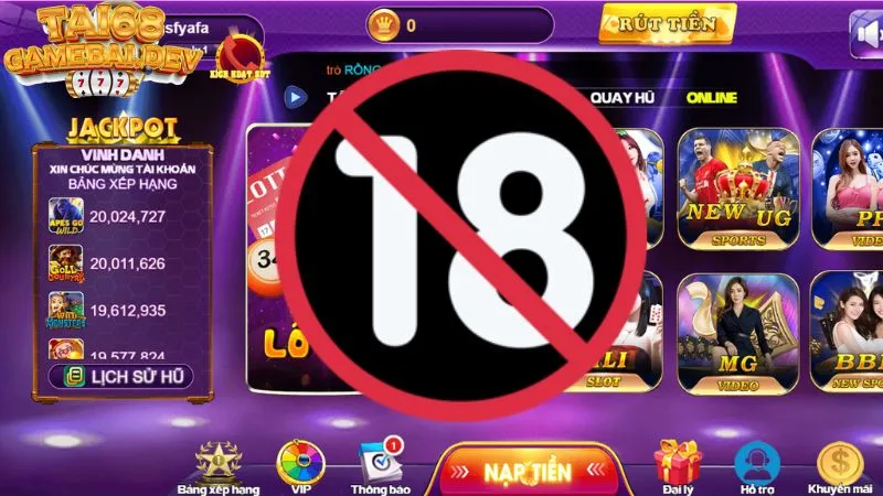 68 game bài miễn trừ mọi trách nhiệm khi người chơi chưa đủ 18 tuổi